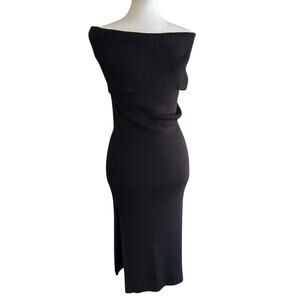 Line & Dot Black Knit Off-Shoulder Midi Dress – Size Medium – Minimalist Style